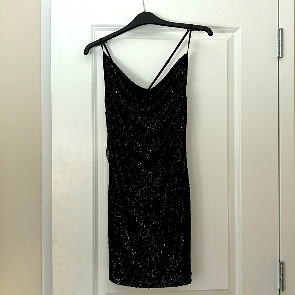 Spaghetti strap new black sequin mini dress from Bardot!